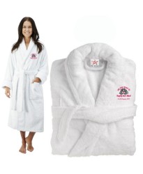 Deluxe Terry cotton with on the road to happily ever after CUSTOM TEXT Embroidery bathrobe